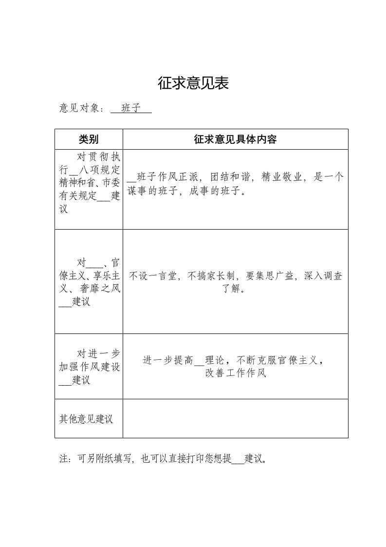 党风廉政建设征求意见汇总