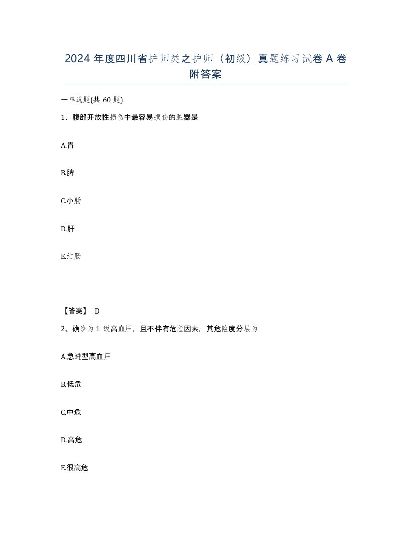 2024年度四川省护师类之护师初级真题练习试卷A卷附答案