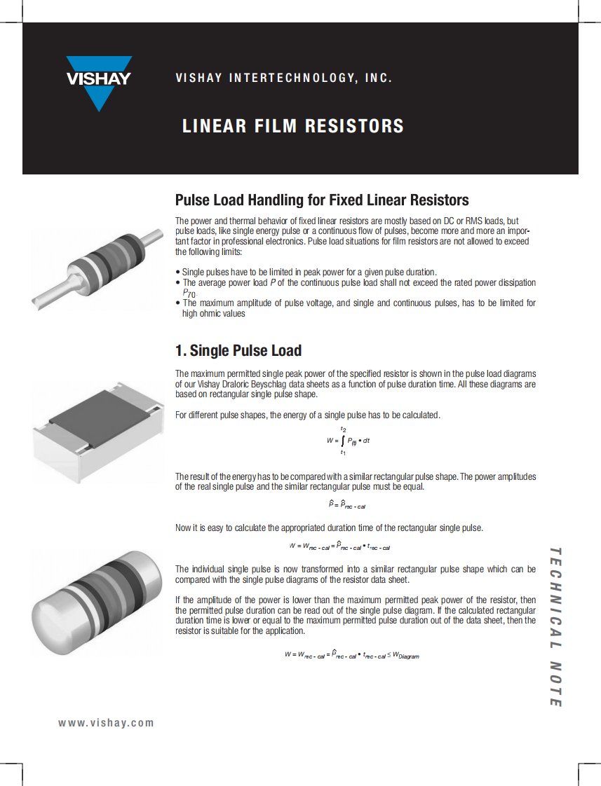 脉冲电路中电阻功率的计算pulse-load-handling-for-fixed-linear-resistors