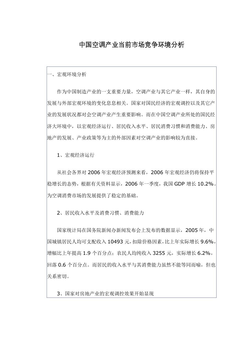 中国空调产业当前市场竞争环境分析(doc11)(1)