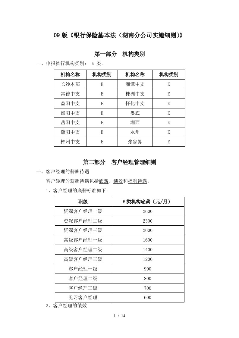 09版银行保险基本法(湖南分公司实施细则)