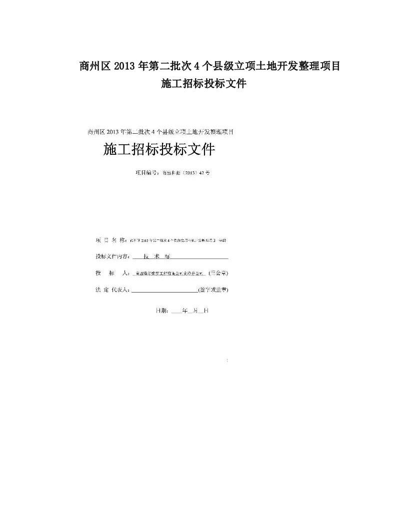 dckAAA商州区2013年第二批次4个县级立项土地开发整理项目+施工招标投标文件