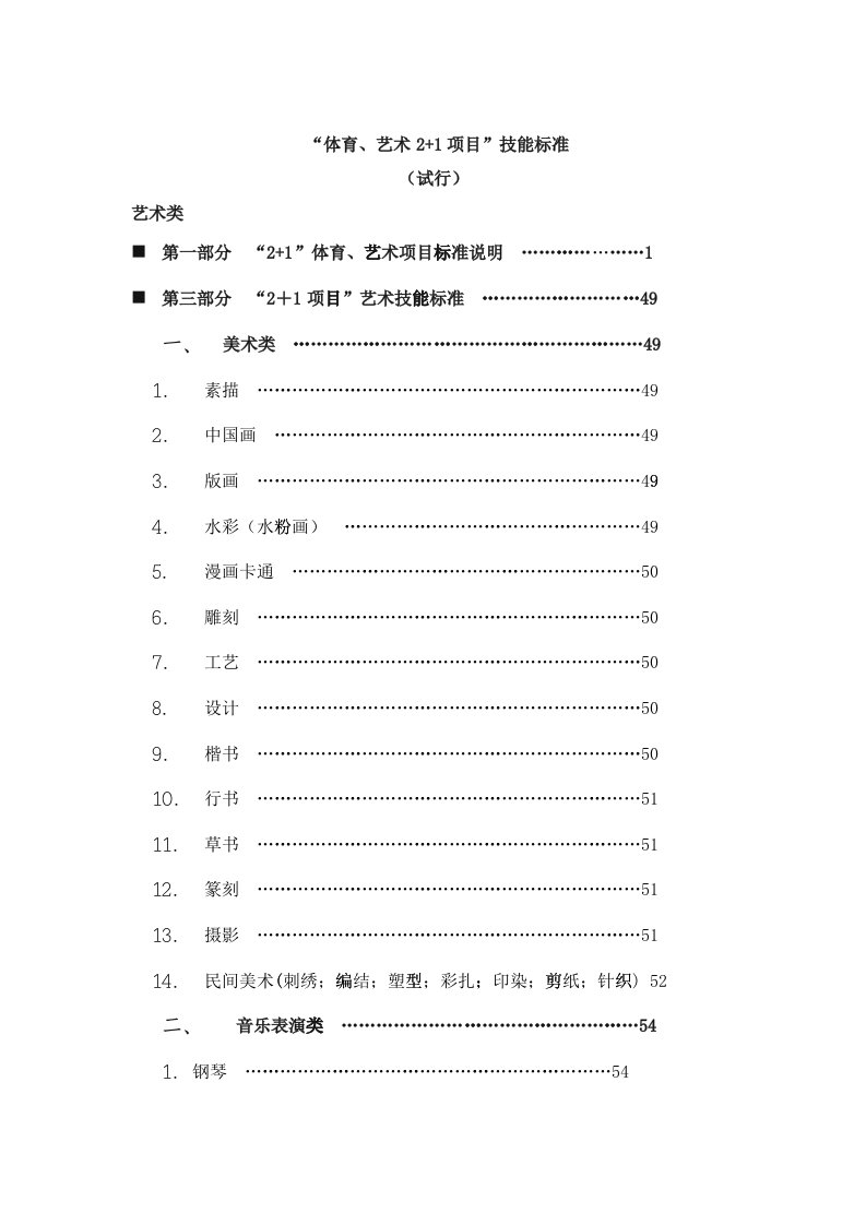 体育艺术2+1项目指导考核标准