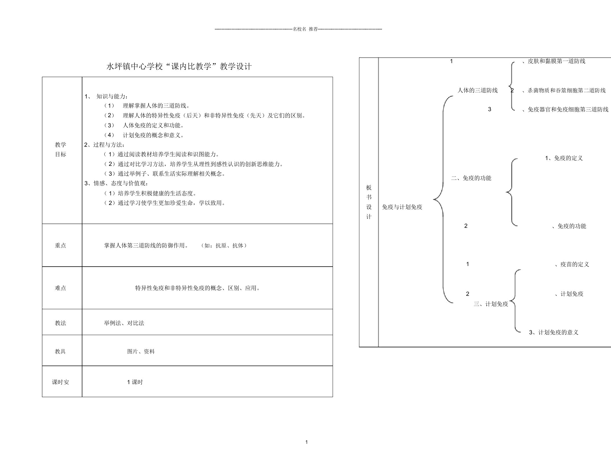 湖北省竹溪县水坪镇中心学校初中八年级生物下册《8.2免疫与计划免疫》名师精选教案新人教版