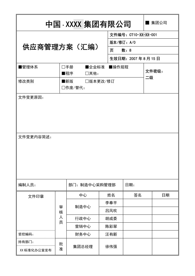 精选某公司供应商管理方案汇编