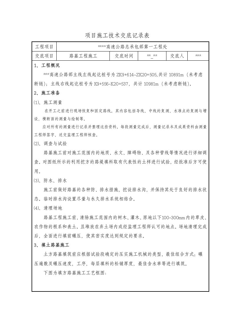 路基土石方工程施工技术交底记录