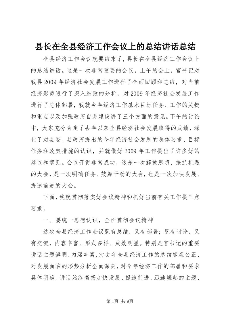 6县长在全县经济工作会议上的总结致辞总结