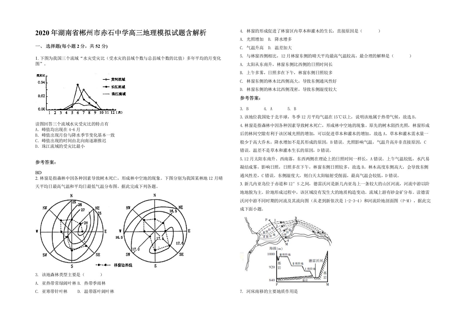 2020年湖南省郴州市赤石中学高三地理模拟试题含解析