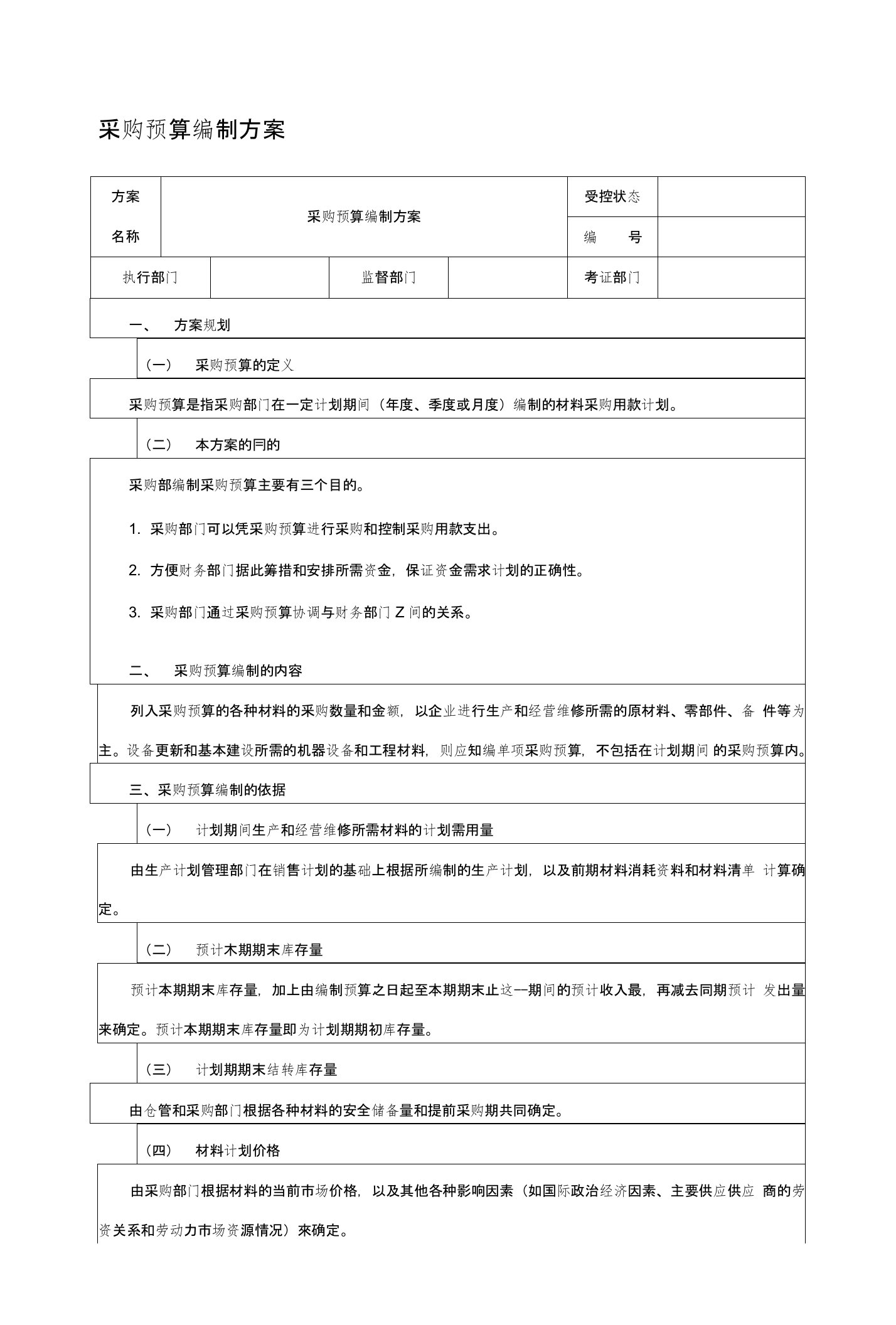 采购预算编制方案