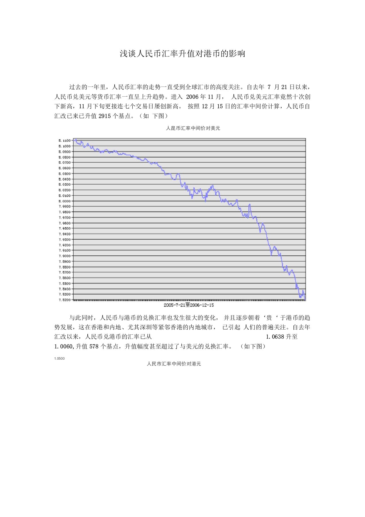 浅谈人民币汇率升值对港币的影响