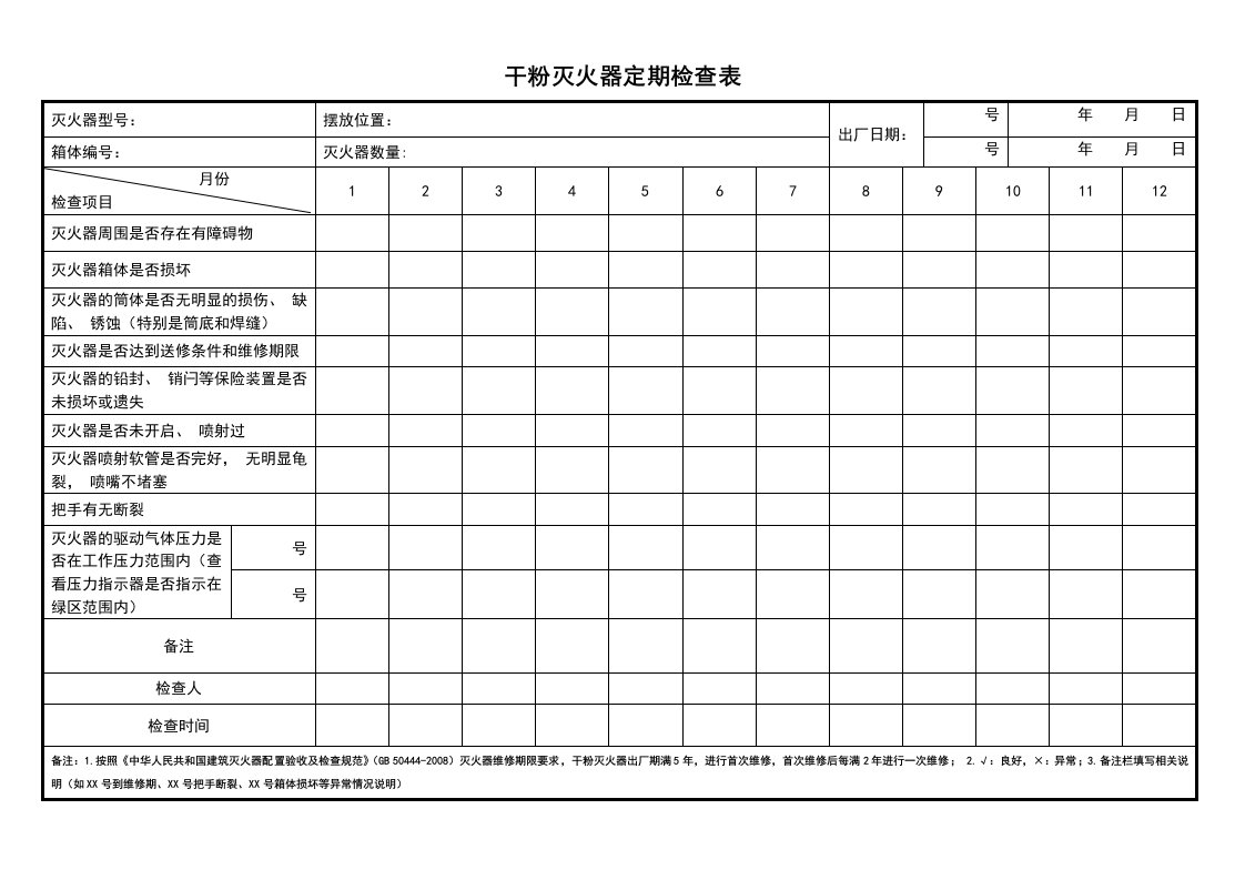 干粉灭火器定期检查表