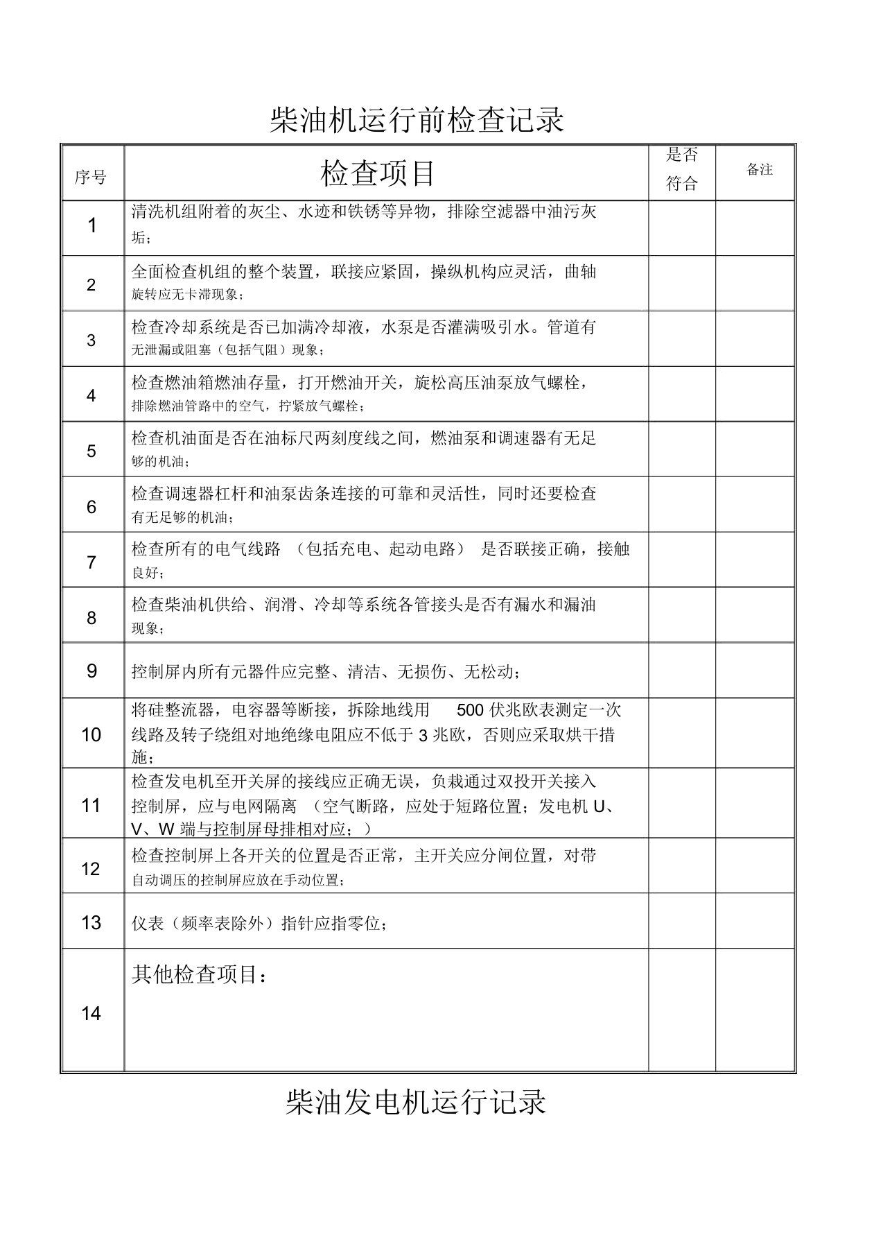 柴油发电机运行记录