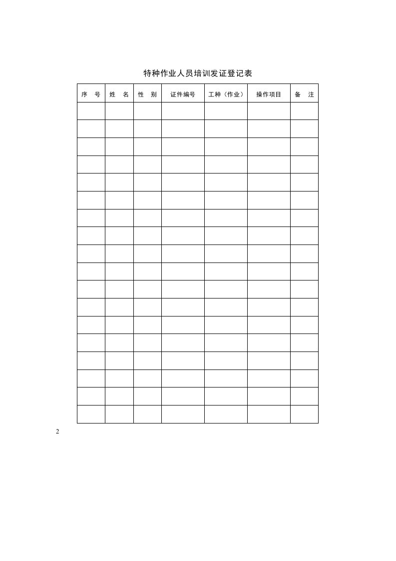 表格模板-特种作业人员培训发证登记表