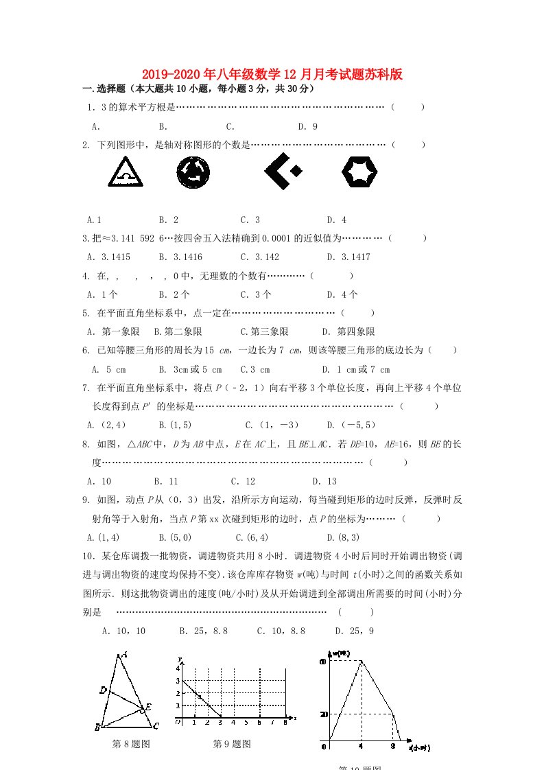 2019-2020年八年级数学12月月考试题苏科版