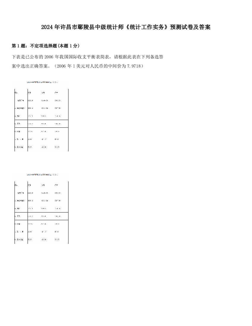 2024年许昌市鄢陵县中级统计师《统计工作实务》预测试卷及答案