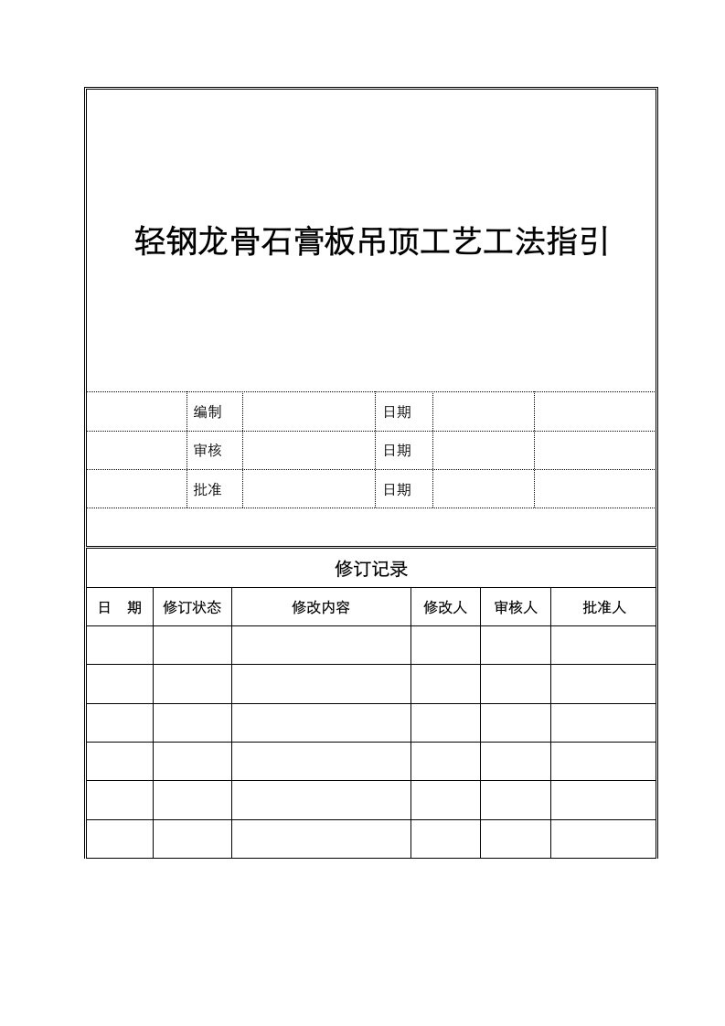 轻钢龙骨石膏板吊顶工艺工法标准