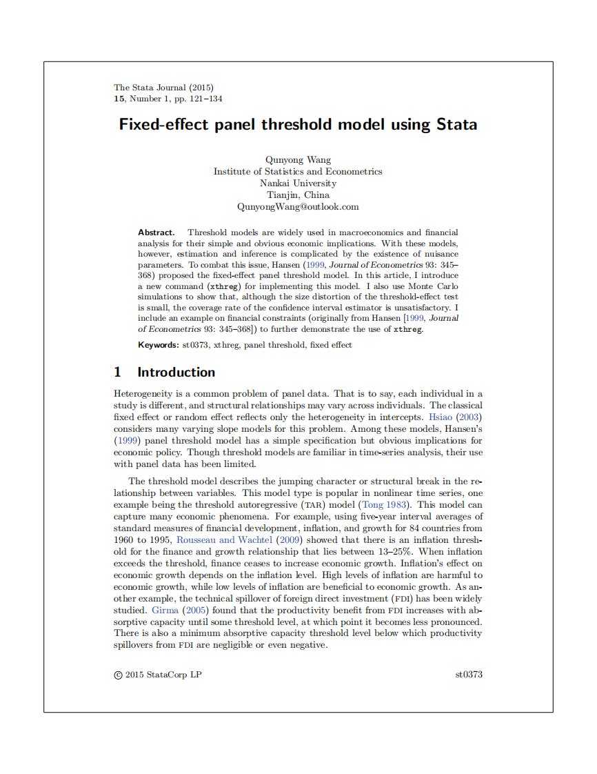 Stata面板门槛回归-南开大学王群勇