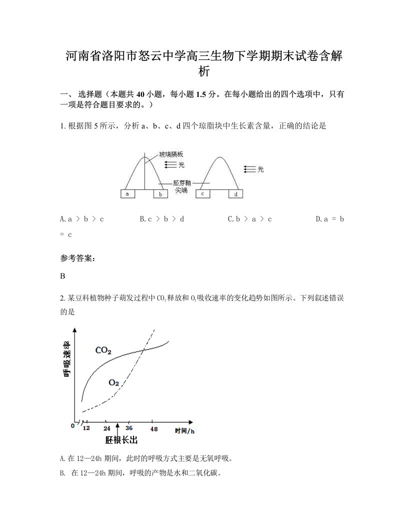 河南省洛阳市怒云中学高三生物下学期期末试卷含解析