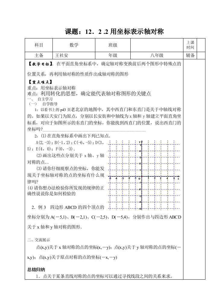 12．22用坐标表示轴对称