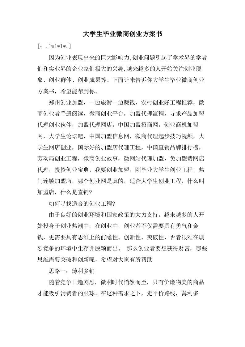 大学生毕业微商创业计划书