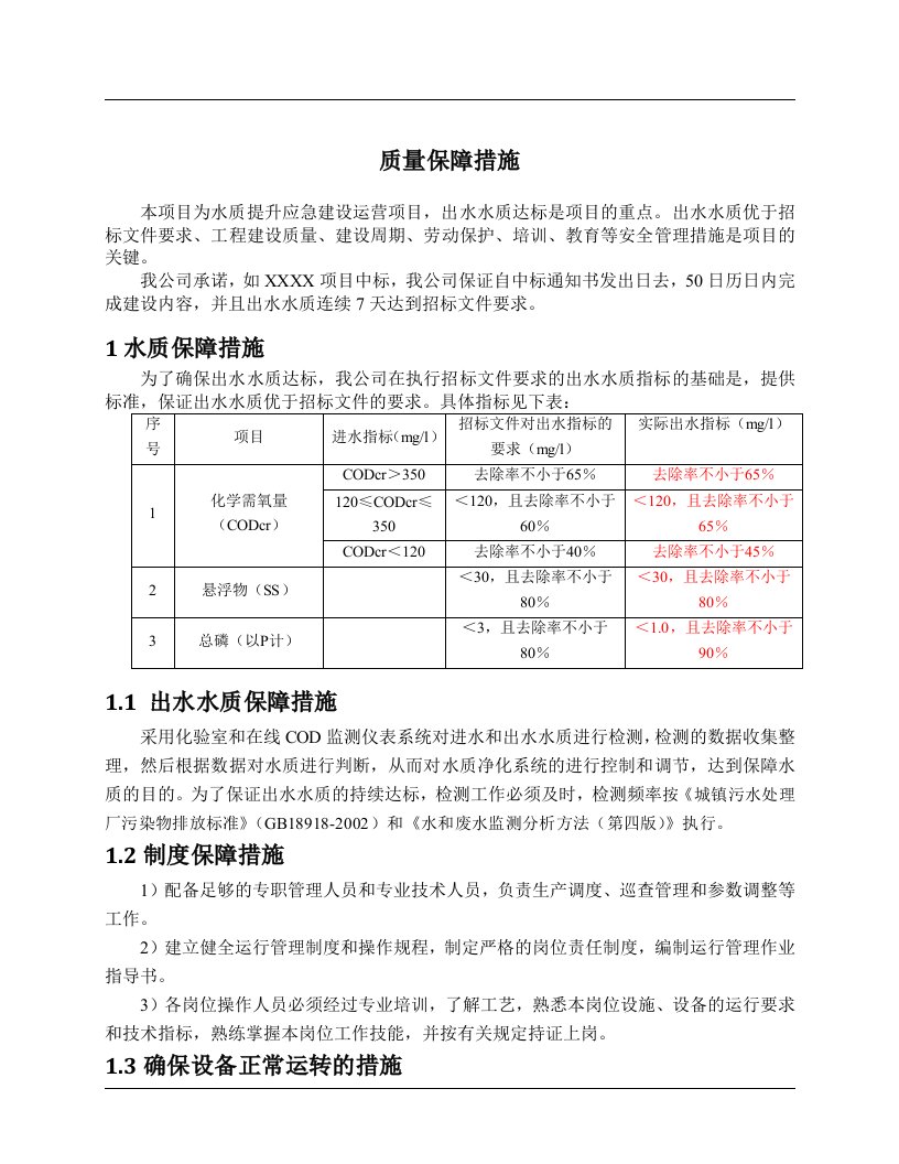 质量(完成时间、安全、环保)保障措施及方案