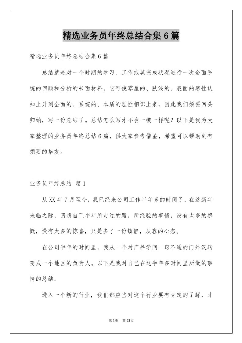 业务员年终总结合集6篇