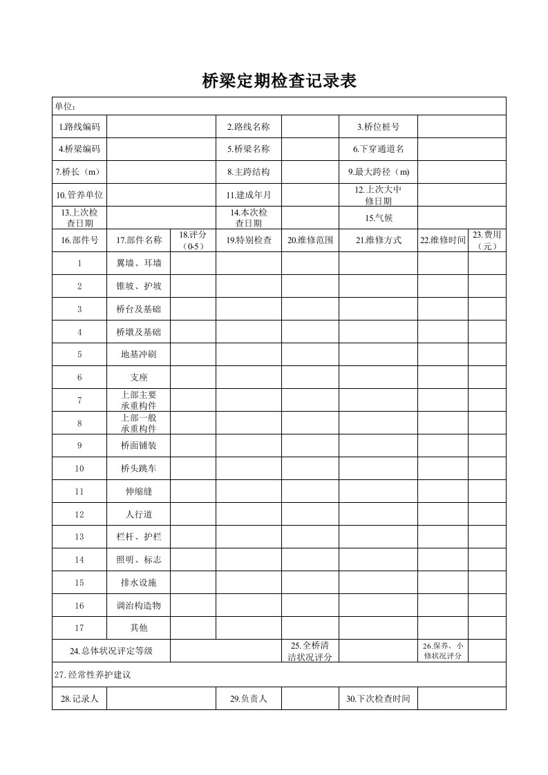 桥涵定期检查表