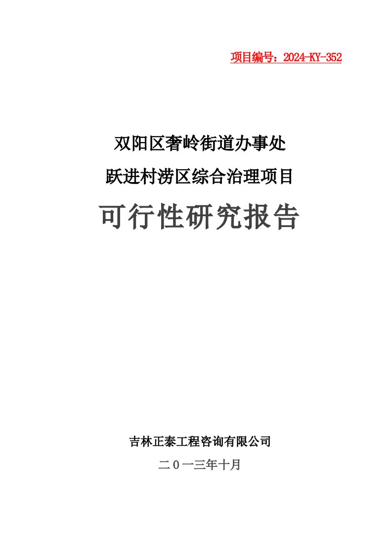 街道办事处跃进村涝区综合治理项目可行性研究报告