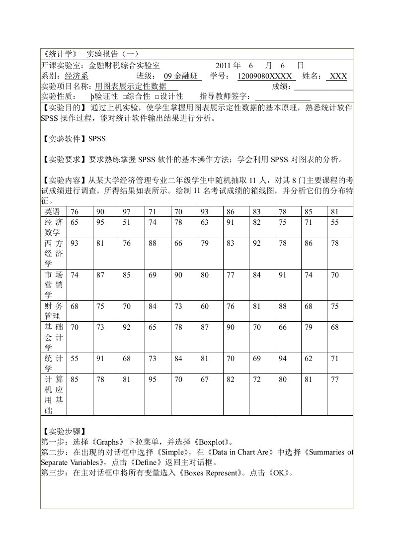 统计学实验报告格式及范例