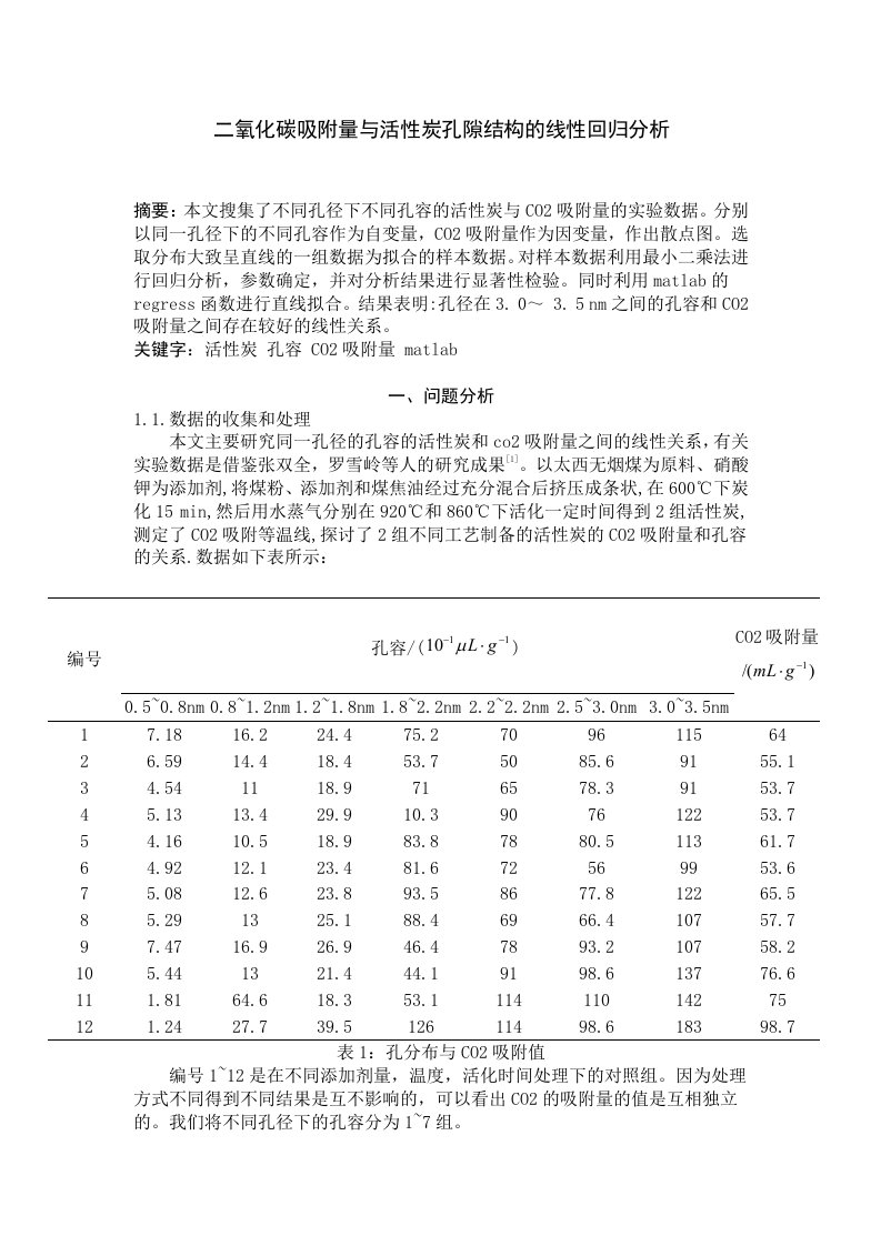 数理统计课程设计(一元线性回归)