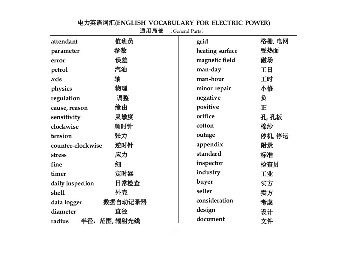 电力英语词汇