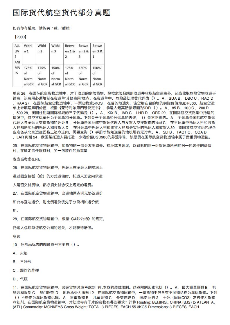 国际货代航空货代部分真题