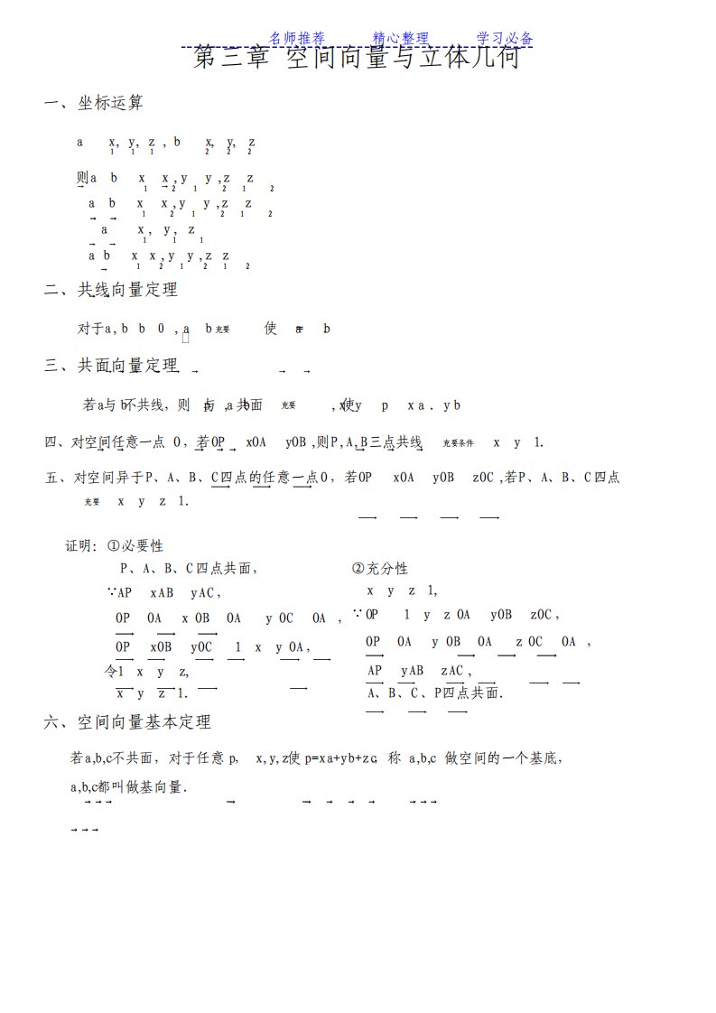 高中数学选修21空间向量与立体几何知识点讲义