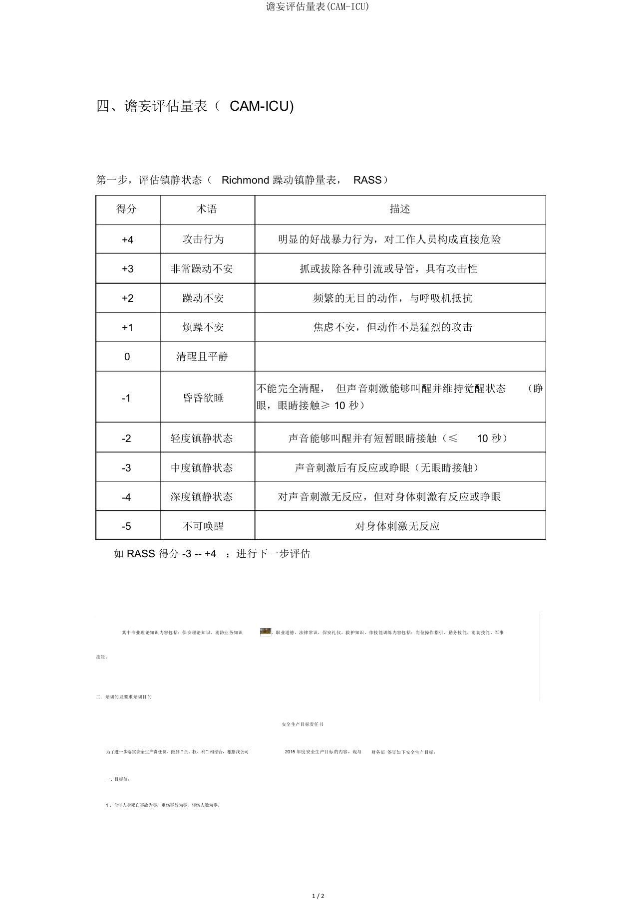 谵妄评估量表(CAM-ICU)