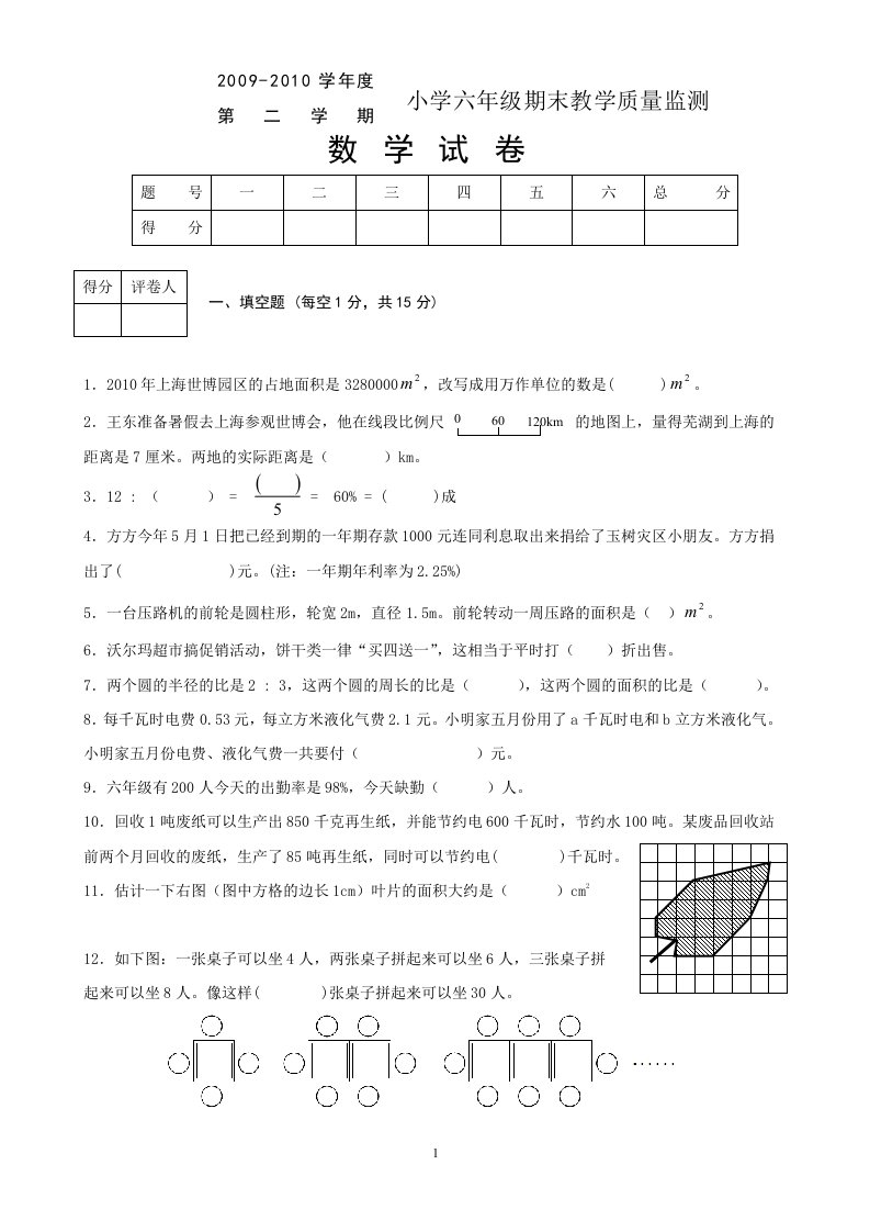 芜湖市小学六年级数学毕业试卷定稿