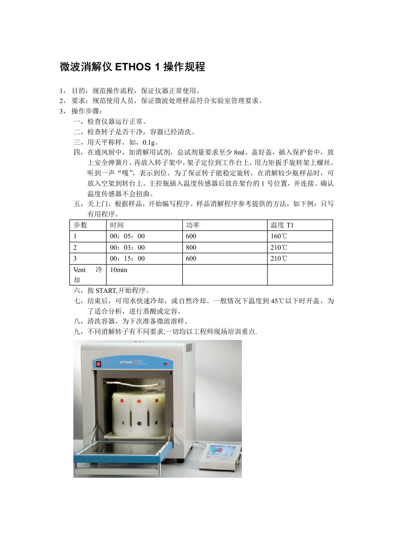 微波消解仪ETHOS1操作规程.doc