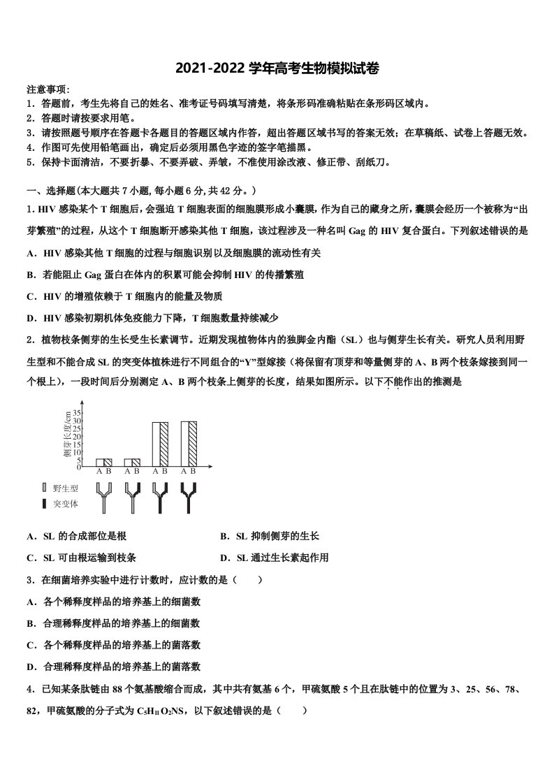 2022年山东省恒台一中高三下学期第五次调研考试生物试题含解析