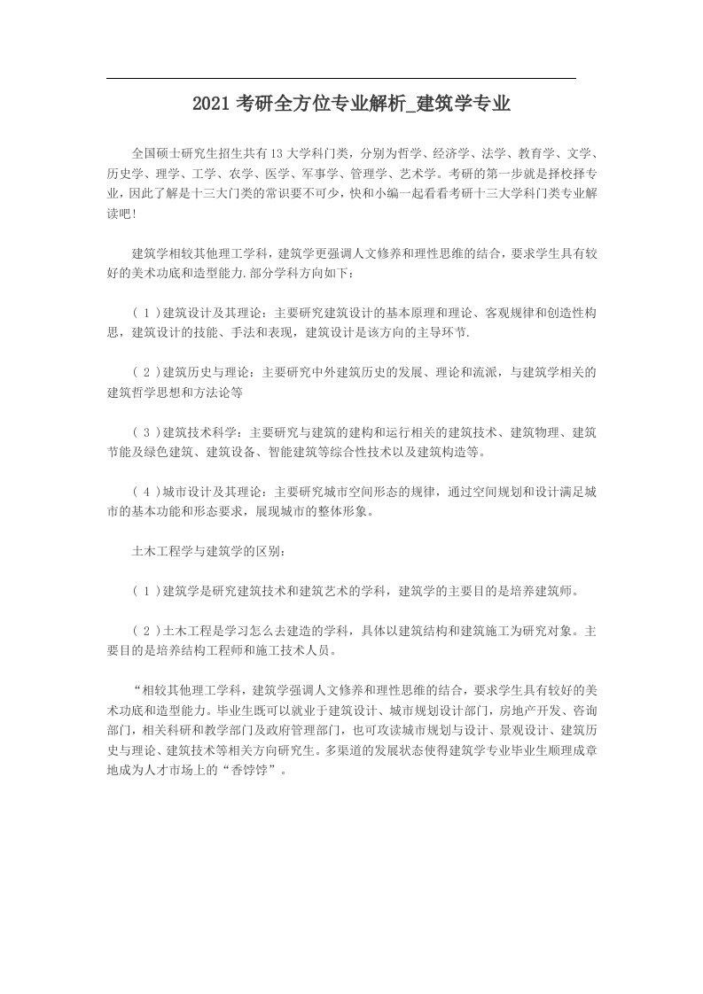 2021考研全方位专业解析-建筑学专业