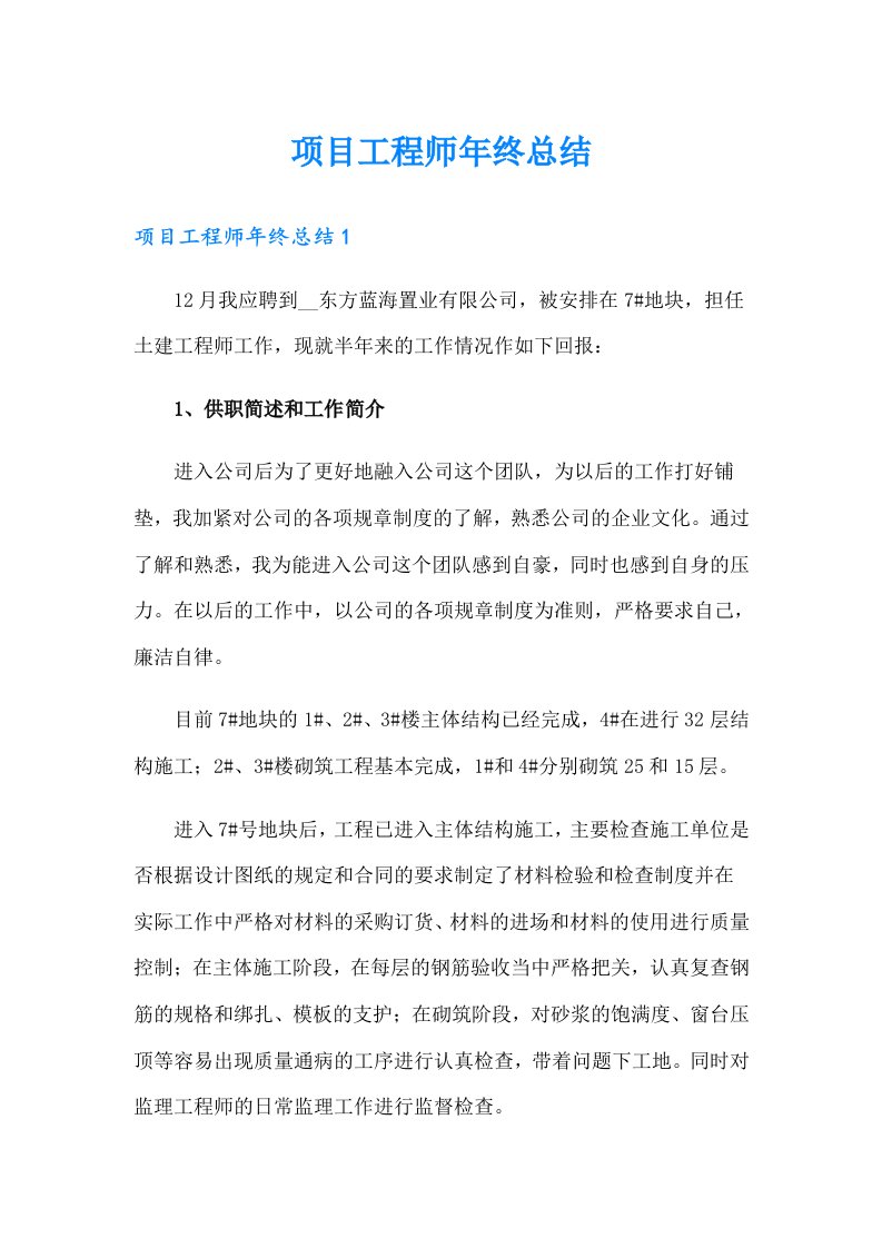 项目工程师年终总结