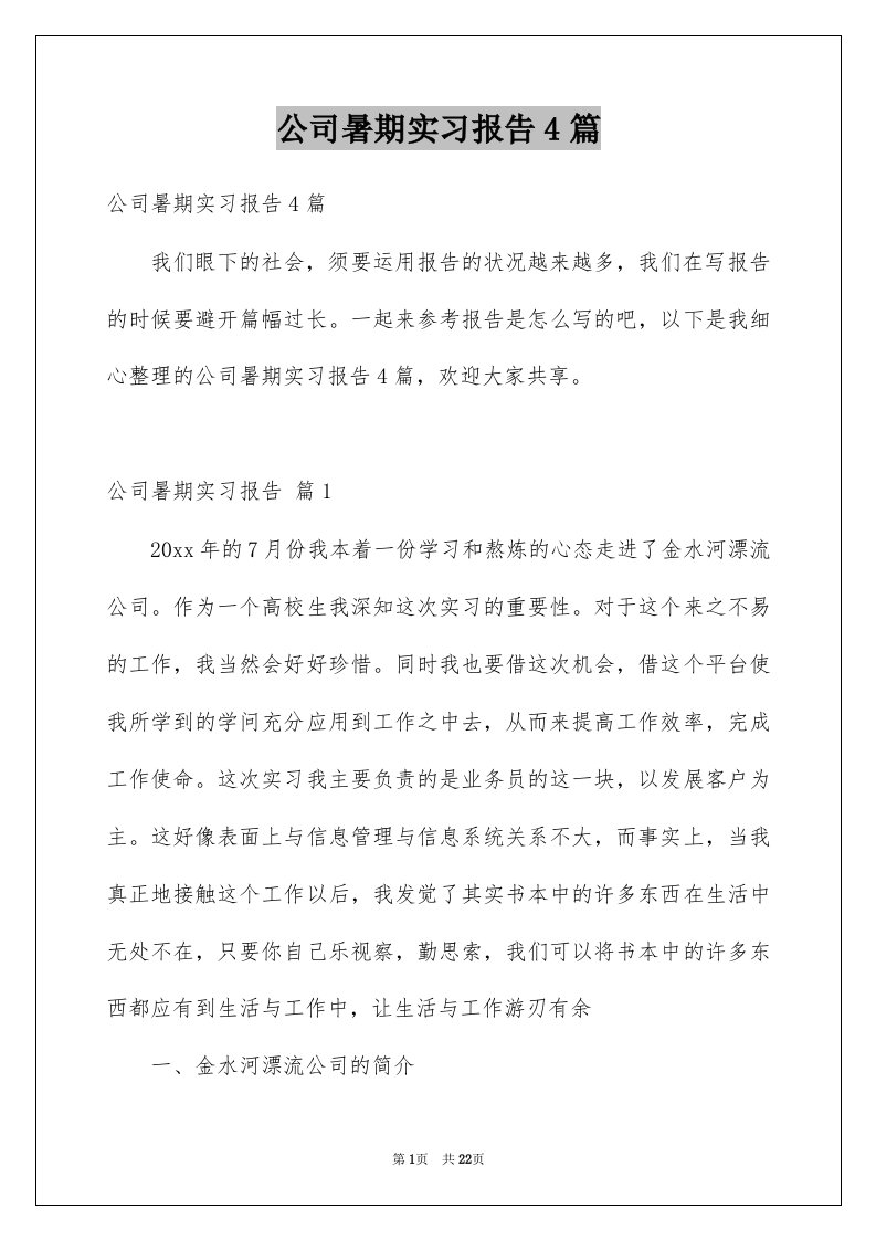 公司暑期实习报告4篇例文