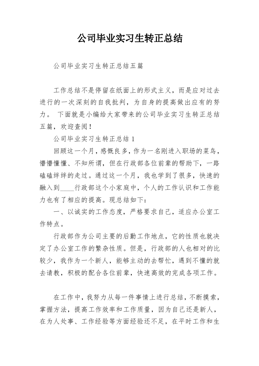 公司毕业实习生转正总结