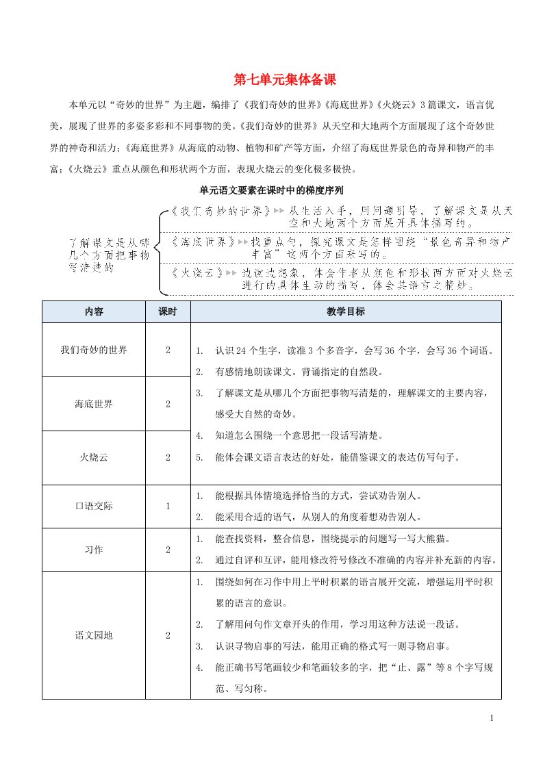 2023三年级语文下册第七单元22我们奇妙的世界新学习单教案新人教版