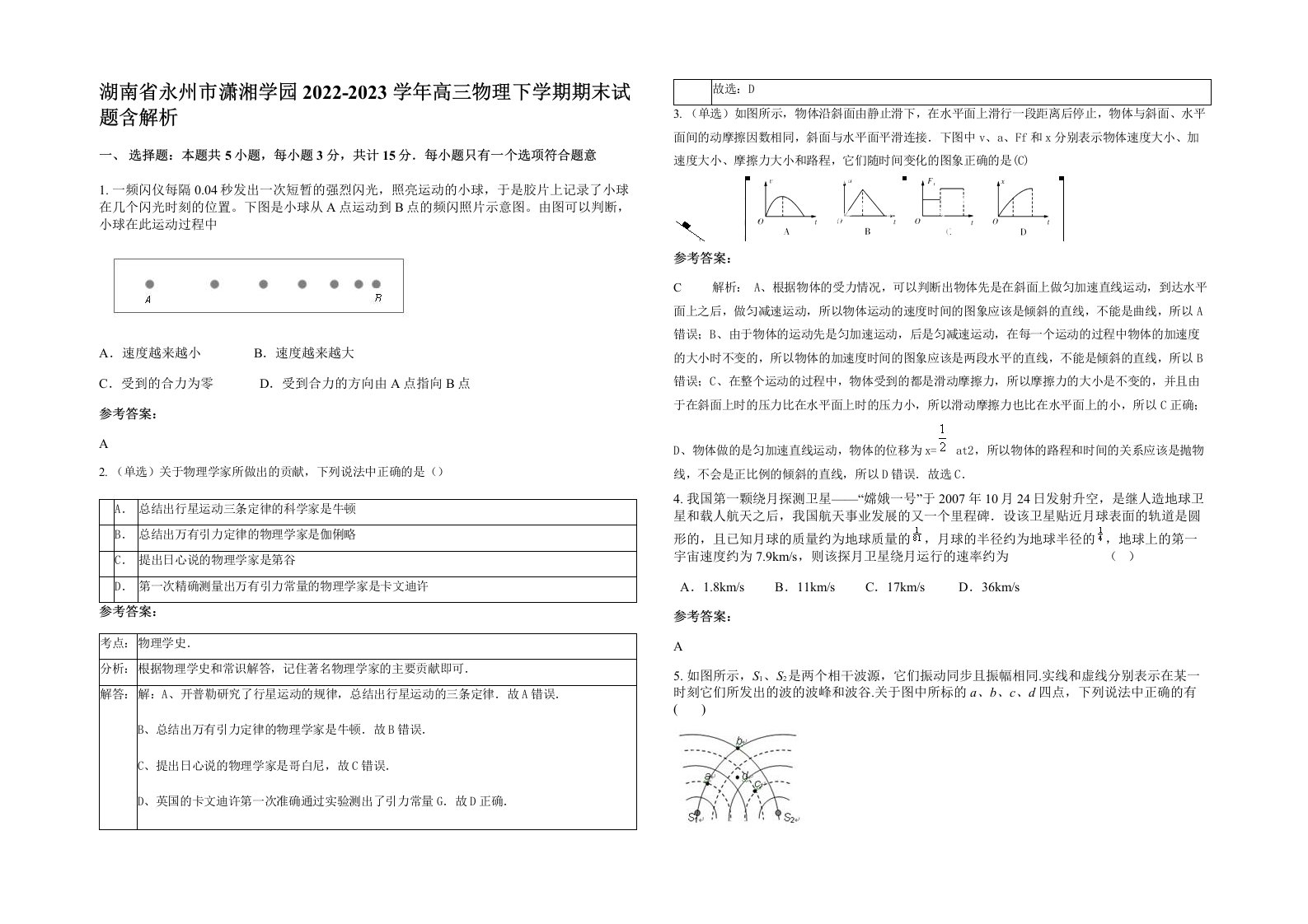 湖南省永州市潇湘学园2022-2023学年高三物理下学期期末试题含解析