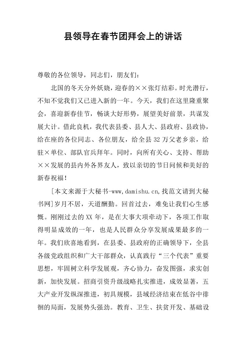 县领导在春节团拜会上的讲话.docx