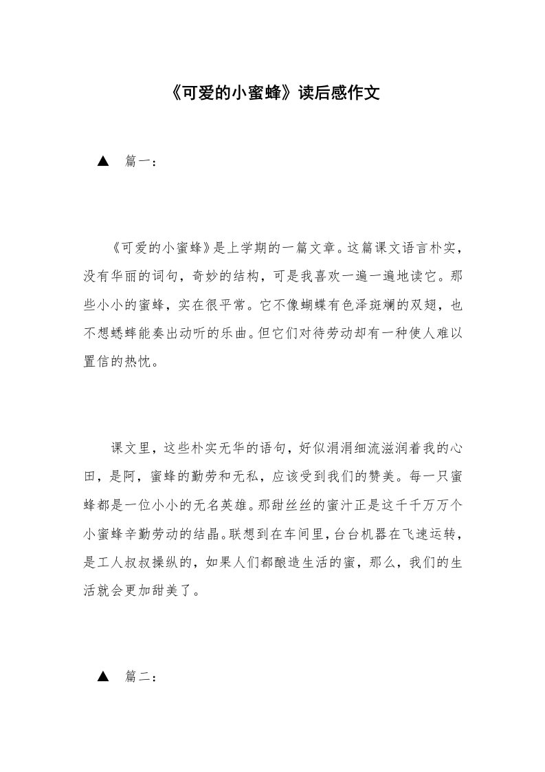 《可爱的小蜜蜂》读后感作文