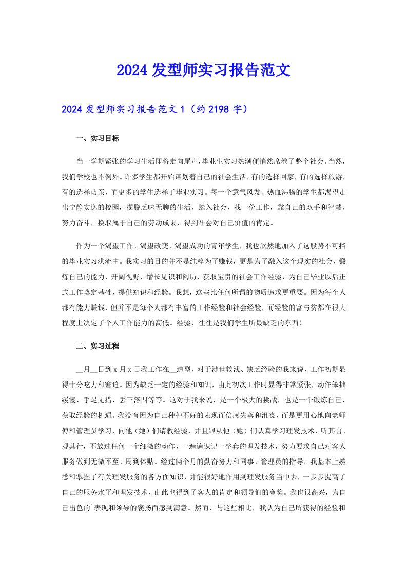 2024发型师实习报告范文