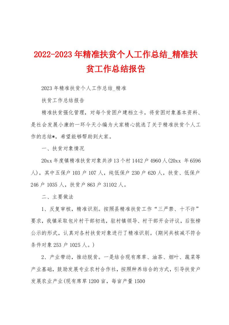 2022-2023年精准扶贫个人工作总结