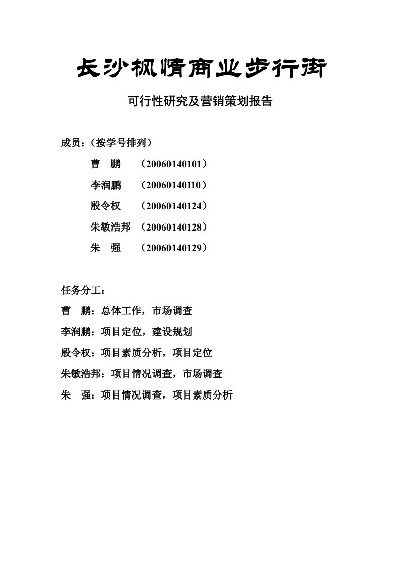 枫情步行街可行性研究报告