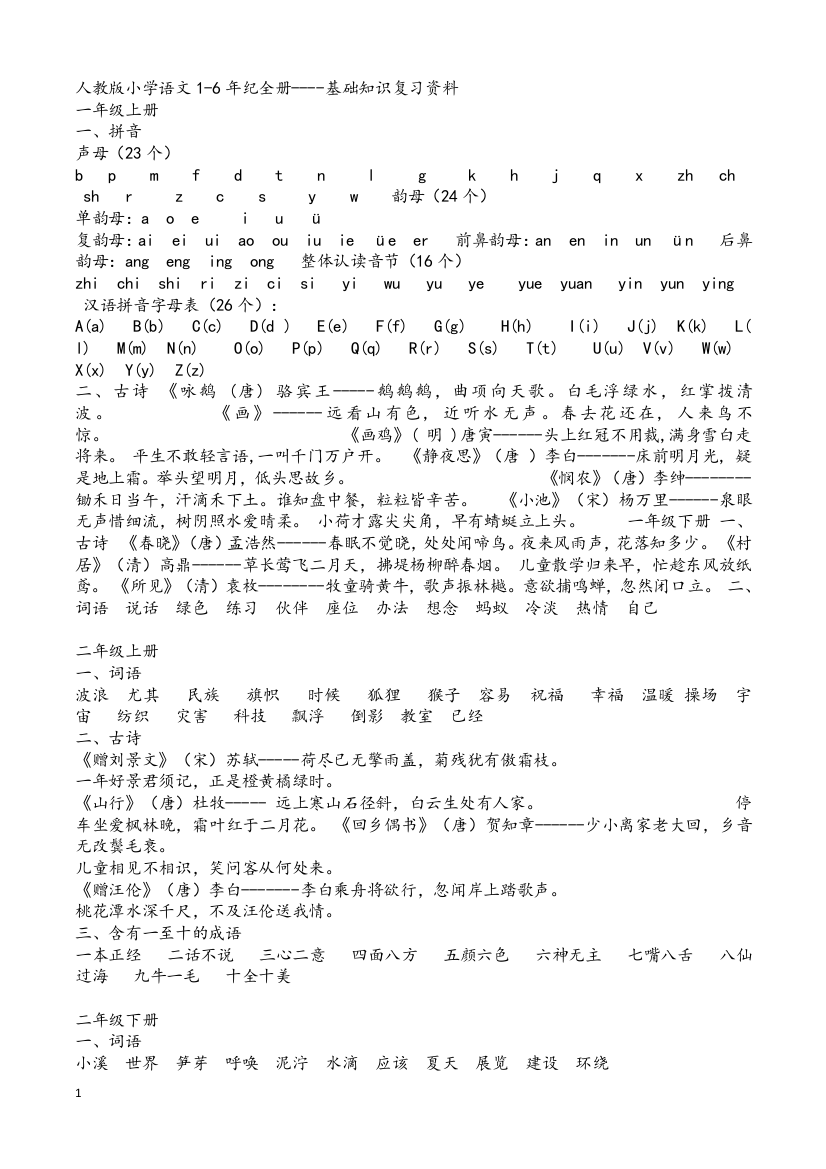 人教版小学语文知识汇总