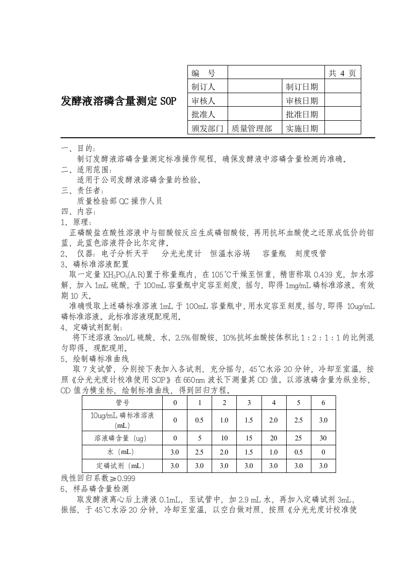 发酵液溶磷含量测定